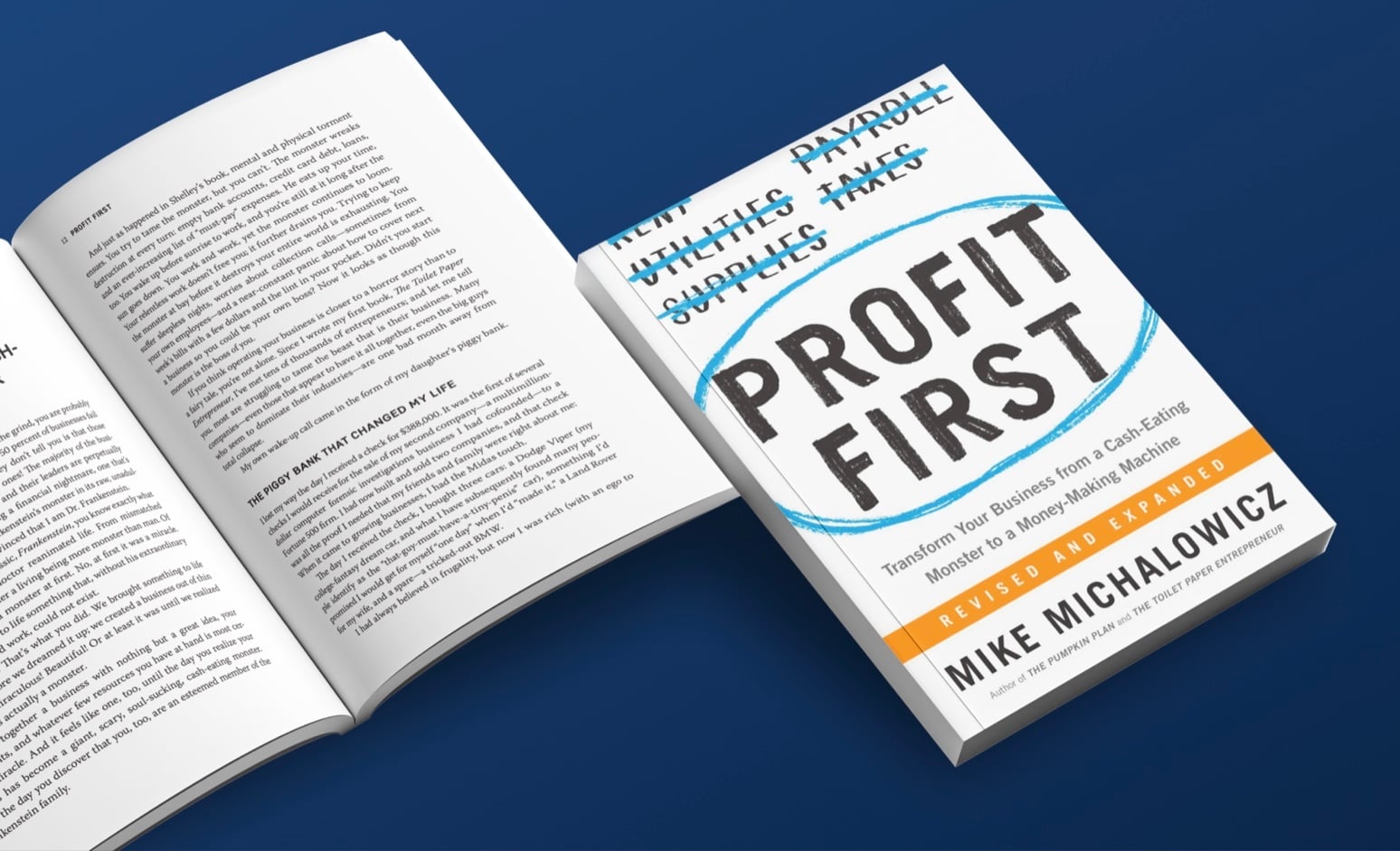 Profit First lying open beside a second copy of the book